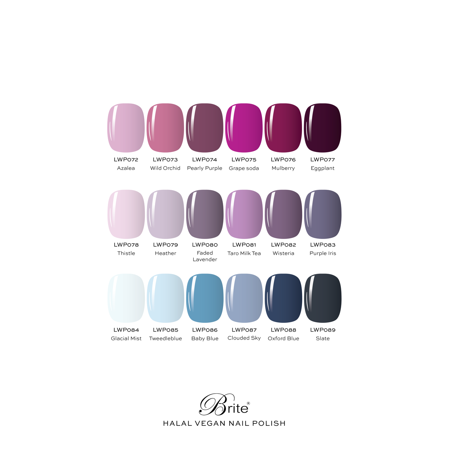 Brite Halal Vegan Nail Polish Gen 2 (Purples & Blue Series)