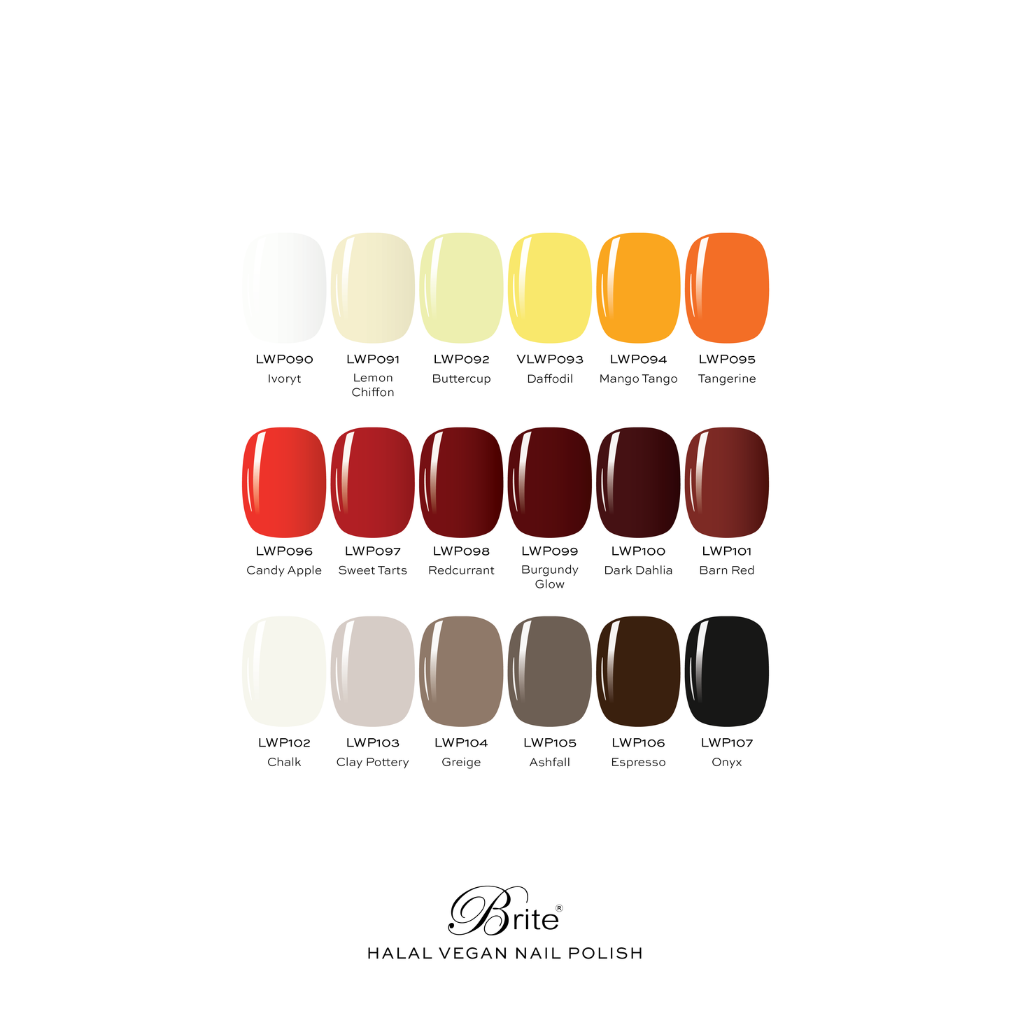 Brite Halal Vegan Nail Polish Gen 2 (Red, Orange & Brown Series)